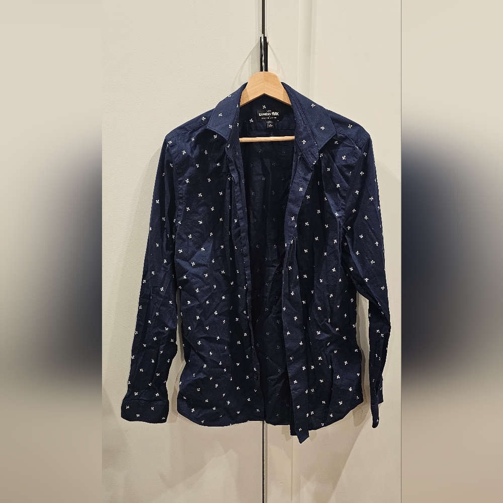 Express Dark Blue Patterned Button Down - image 1